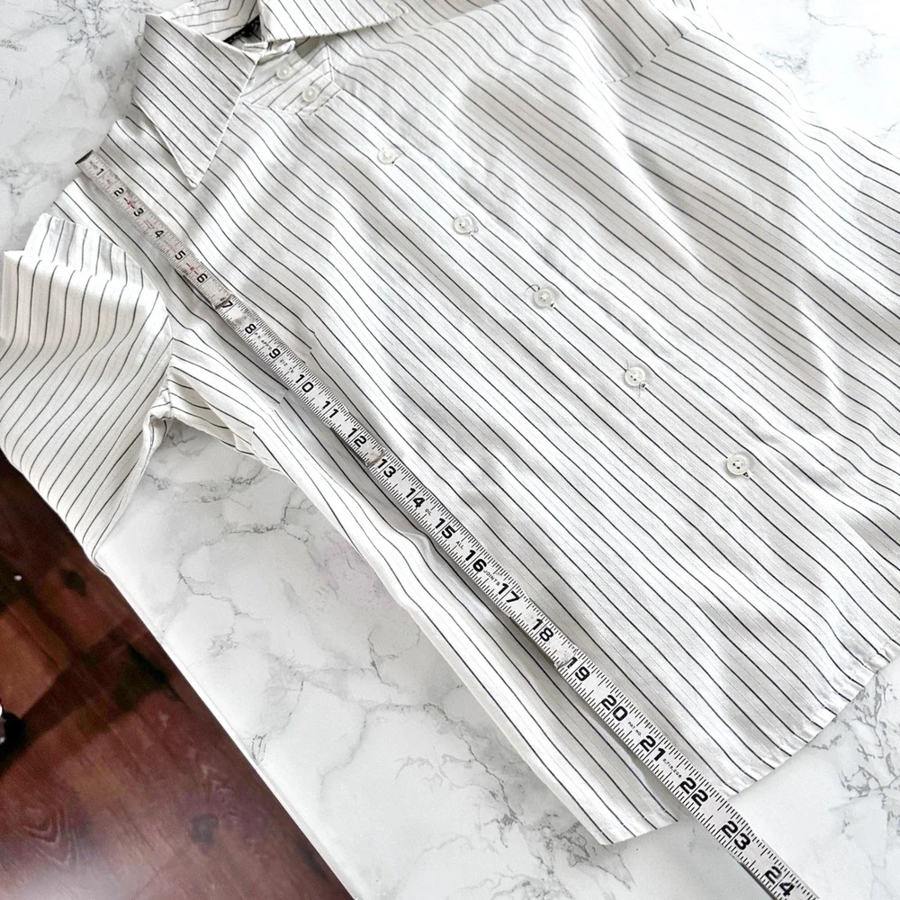 Vintage Jenne Maag Pinstripe Cream Tuxedo Button Down Shirt Women's Size 4P